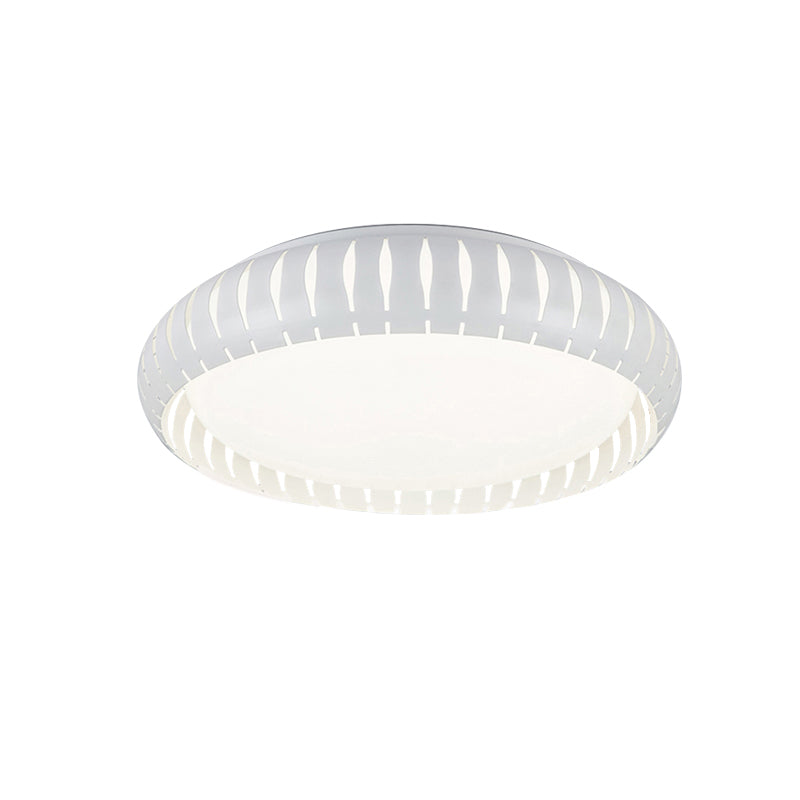 White/Black Circular Flush Mount Ceiling Light with Hollow Shade Simple Metal LED Ceiling Flush Mount for Living Room, 18.5"/22.5" Diameter