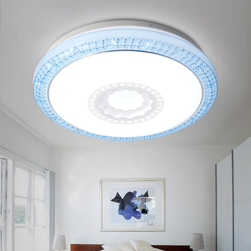 Lampe encastrée à tambour moderne avec diffuseur acrylique blanc / rose / bleu luminaire de plafond de chambre à coucher LED intégré, blanc chaud, diamètre 16 "/ 19,5"