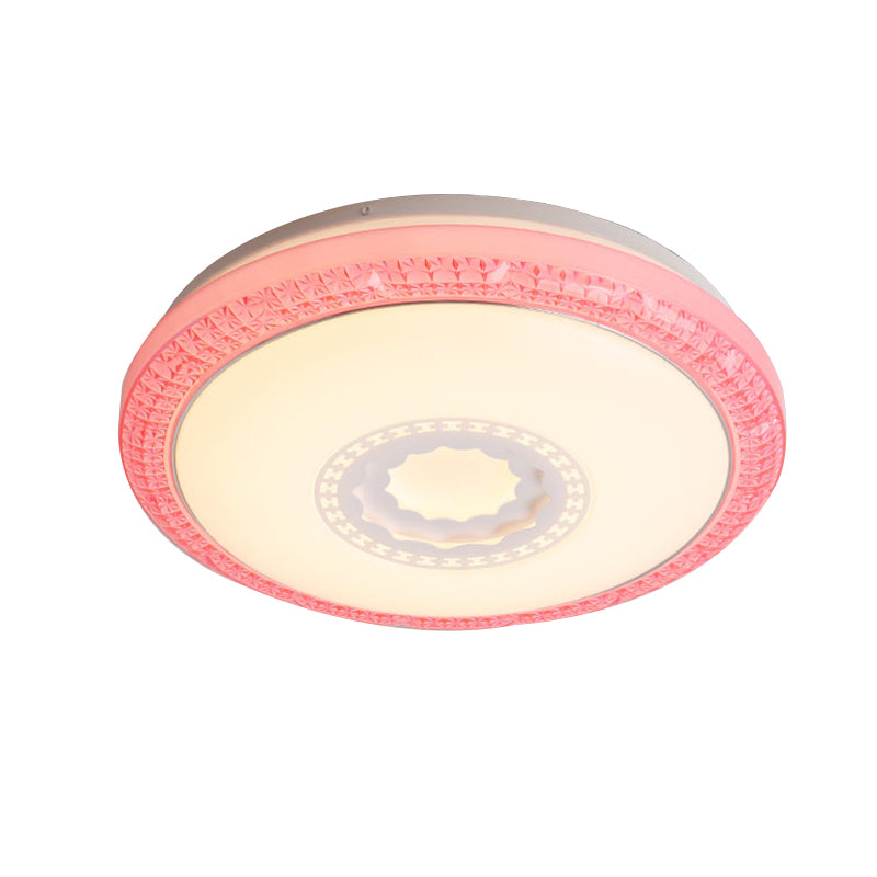 Lampe encastrée à tambour moderne avec diffuseur acrylique blanc / rose / bleu luminaire de plafond de chambre à coucher LED intégré, blanc chaud, diamètre 16 "/ 19,5"