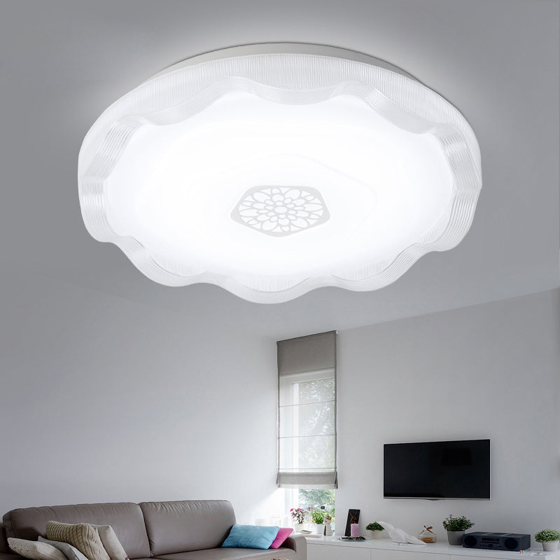 Metal Scalloped Ceiling Flush with Acrylic Diffuser White/Blue/Gold Bedroom 16"/19.5" Dia LED Flush Light Fixture in Warm/White