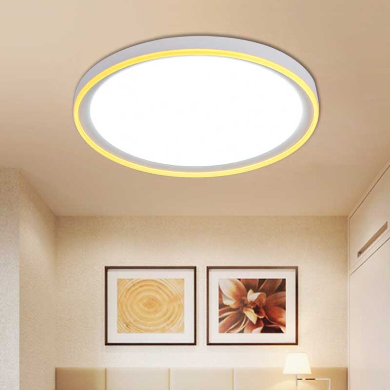 White/Pink/Yellow Metal Round Flush Light Acrylic Shade Nordic 16"/19.5" Dia LED Ceiling Fixture for Bedroom in Warm/White