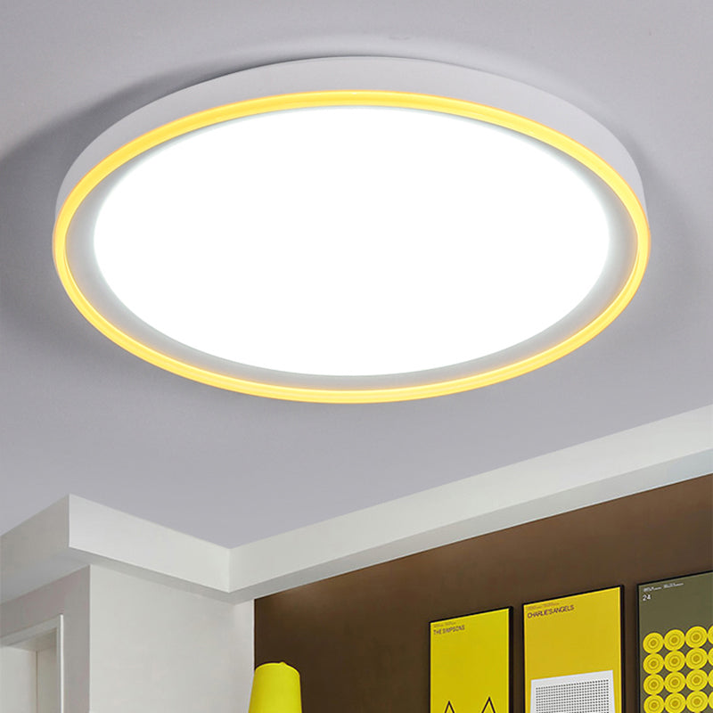 Wit/Roze/Geel Metalen Ronde Flush Licht Acryl Shade Nordic 16"/19.5" Dia LED Plafond Fixture voor Slaapkamer in Warm/Wit