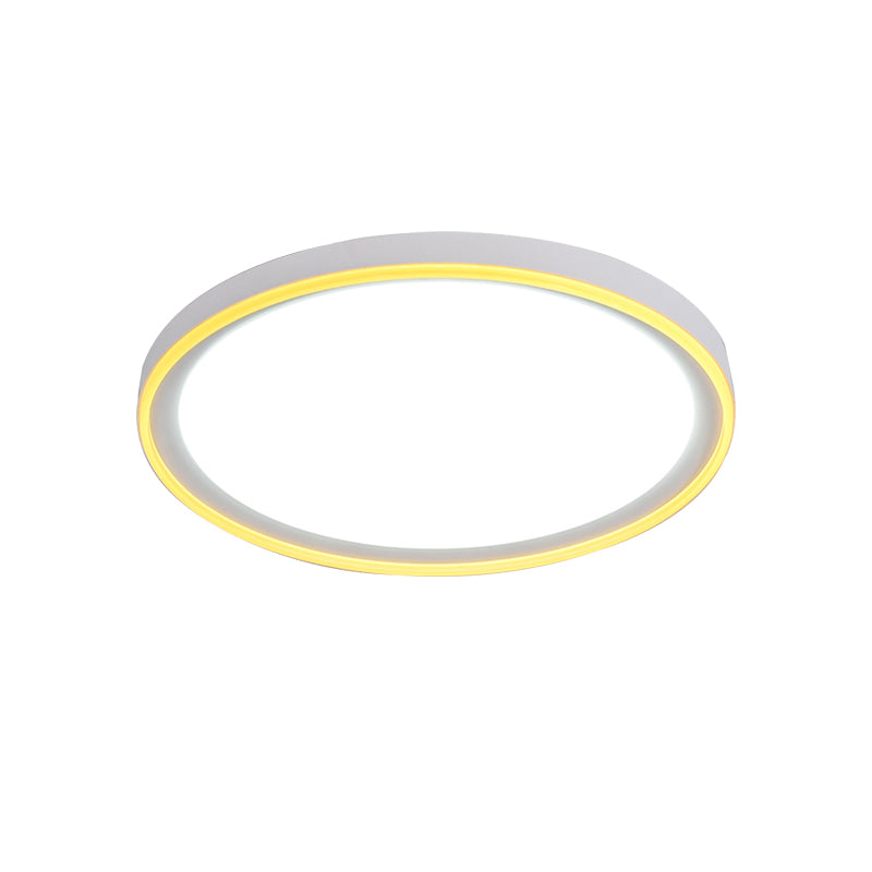 Plafonnier rond en métal blanc/rose/jaune, abat-jour en acrylique, luminaire de plafond LED nordique de 16 "/ 19,5" de diamètre pour chambre à coucher en blanc chaud/blanc