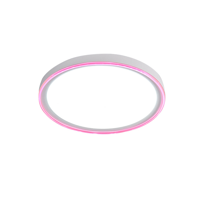 Wit/Roze/Geel Metalen Ronde Flush Licht Acryl Shade Nordic 16"/19.5" Dia LED Plafond Fixture voor Slaapkamer in Warm/Wit