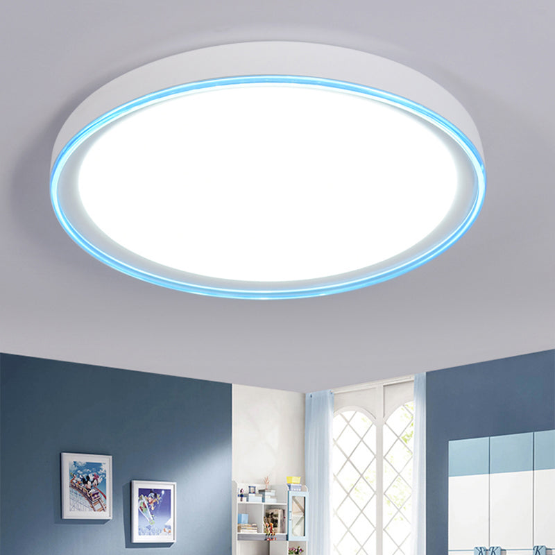 Wit/Roze/Geel Metalen Ronde Flush Licht Acryl Shade Nordic 16"/19.5" Dia LED Plafond Fixture voor Slaapkamer in Warm/Wit