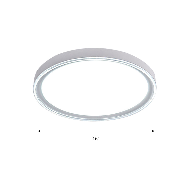 White/Pink/Yellow Metal Round Flush Light Acrylic Shade Nordic 16"/19.5" Dia LED Ceiling Fixture for Bedroom in Warm/White