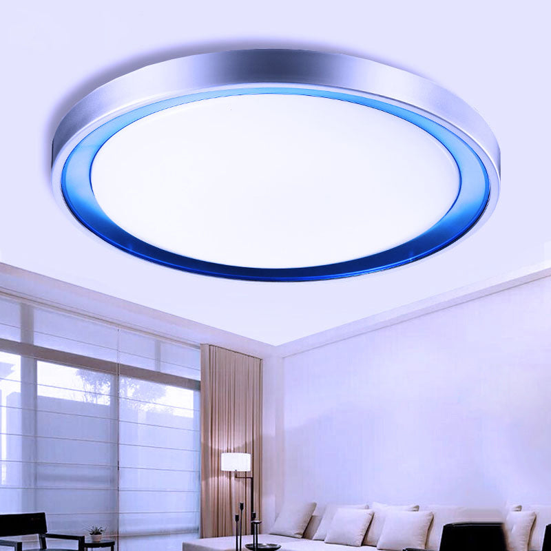 14"/16"/20" W Circular Metal Flush Light Contemporary Orange/Blue/Purple LED Ceiling Fixture with Acrylic Diffuser in Warm/White