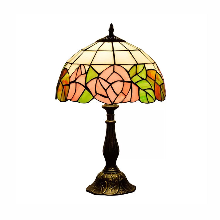 12"/16" Inch Pink Rose Tiffany Table Light Stained Glass 1 Light Standing Table Light in Bronze/Black