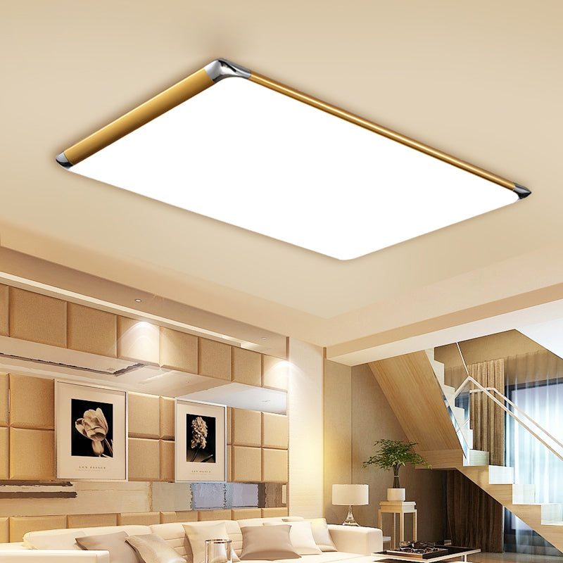 25,5"/36" W LED-Metall-Deckenleuchte, rechteckig, bündig, schlichte goldene Deckenleuchte für Wohnzimmer in Warmweiß mit Acrylschirm