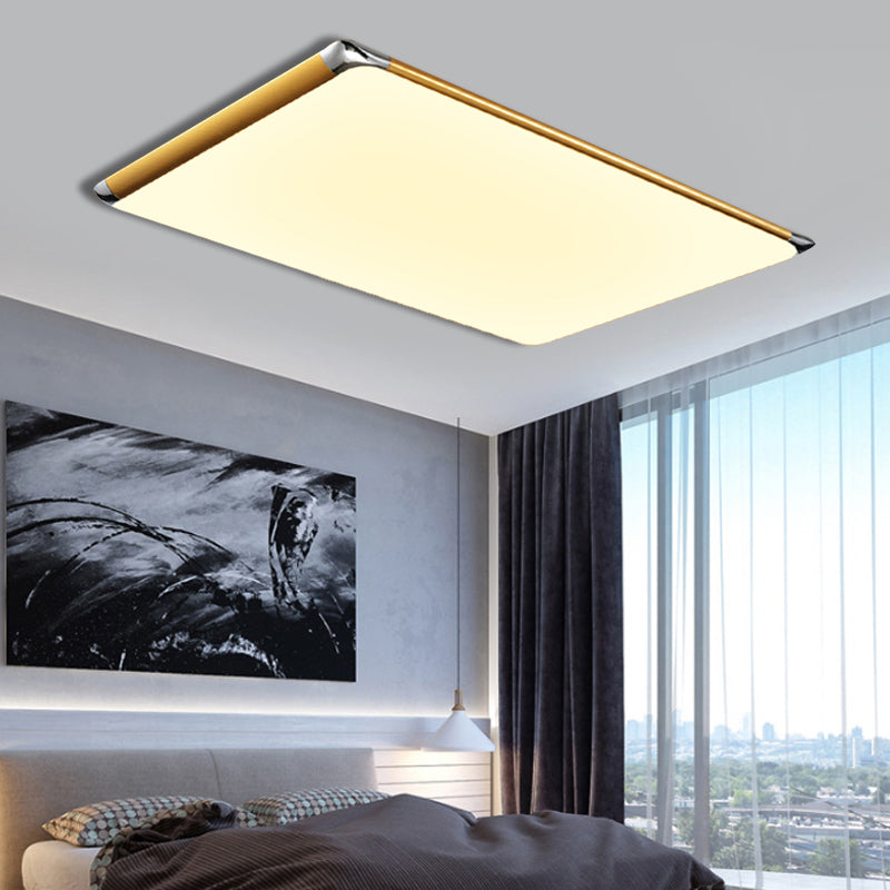 25.5"/36" W LED Metal Rectangular Flush Ceiling Light Simple Gold Ceiling Light for Living Room in Warm/White with Acrylic Shade