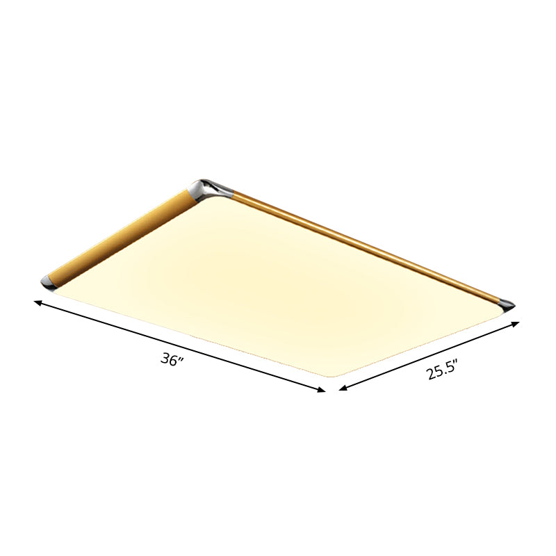 Plafonnier encastré rectangulaire en métal à LED de 25,5 "/ 36" W, plafonnier doré simple pour le salon en blanc chaud/blanc avec abat-jour en acrylique