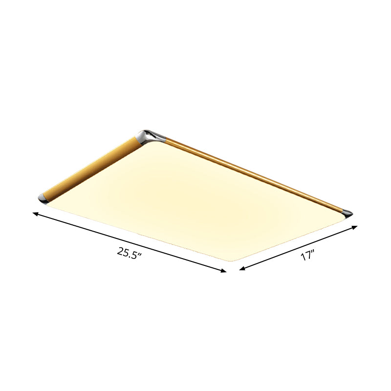 Plafonnier encastré rectangulaire en métal à LED de 25,5 "/ 36" W, plafonnier doré simple pour le salon en blanc chaud/blanc avec abat-jour en acrylique