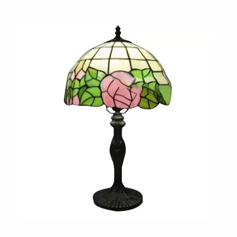 12"/16" Inch Pink Rose Tiffany Table Light Stained Glass 1 Light Standing Table Light in Bronze/Black