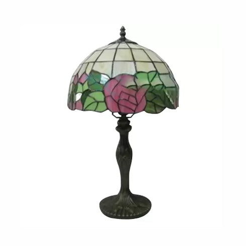 12"/16" Inch Pink Rose Tiffany Table Light Stained Glass 1 Light Standing Table Light in Bronze/Black