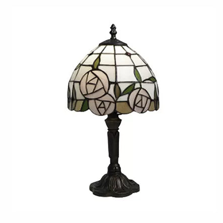 Tiffany Rose Table Light Bedroom 1 Light Stained Glass Decorative Standing Light in Pink-White/Pink