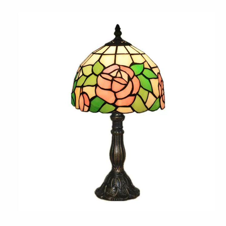 Tiffany Rose Table Light Bedroom 1 Light Stained Glass Decorative Standing Light in Pink-White/Pink