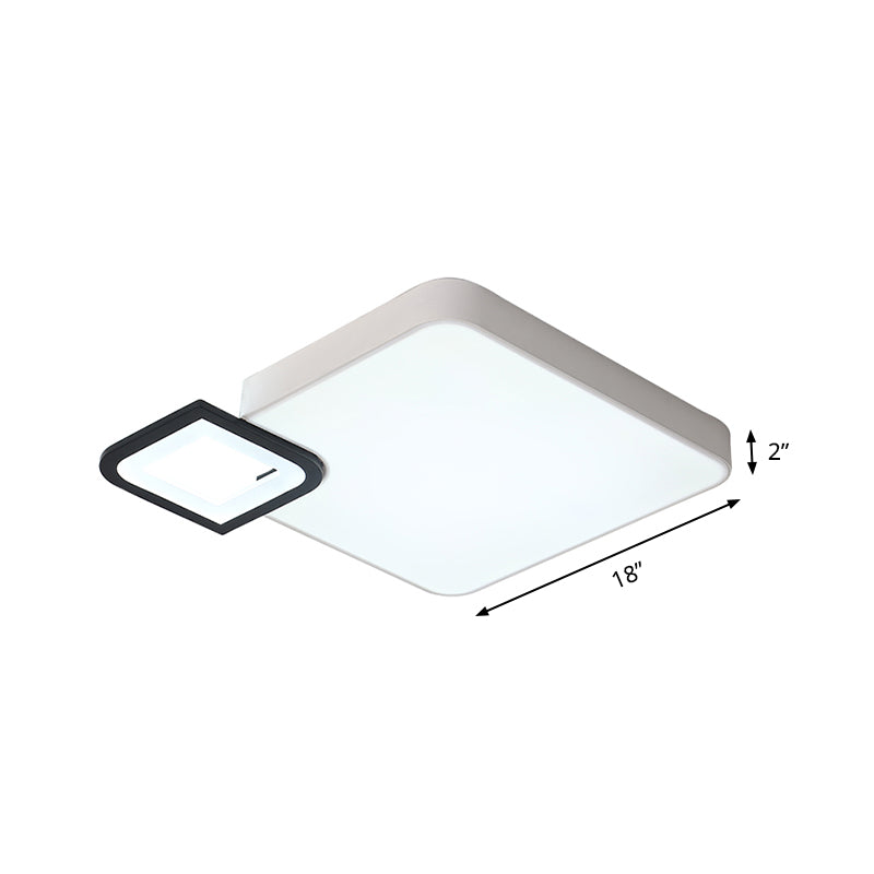 Lámpara de montaje de color cuadrado de metal moderno Blanco/Blanco y negro LED de luz de techo para sala de estar en caliente/blanco, 18 "/21.5" amplia