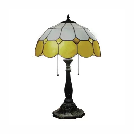 Traditional Dome Table Light with Grid Design Stained Glass 2 Lights Table Lighting in Blue/Yellow