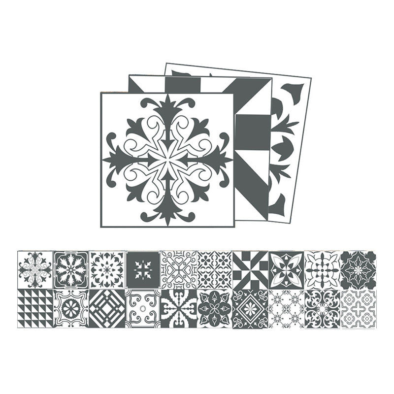 Bohemia Flower Tile Wallpaper Panel Black-White Self Adhesive Wall Art for Kitchen