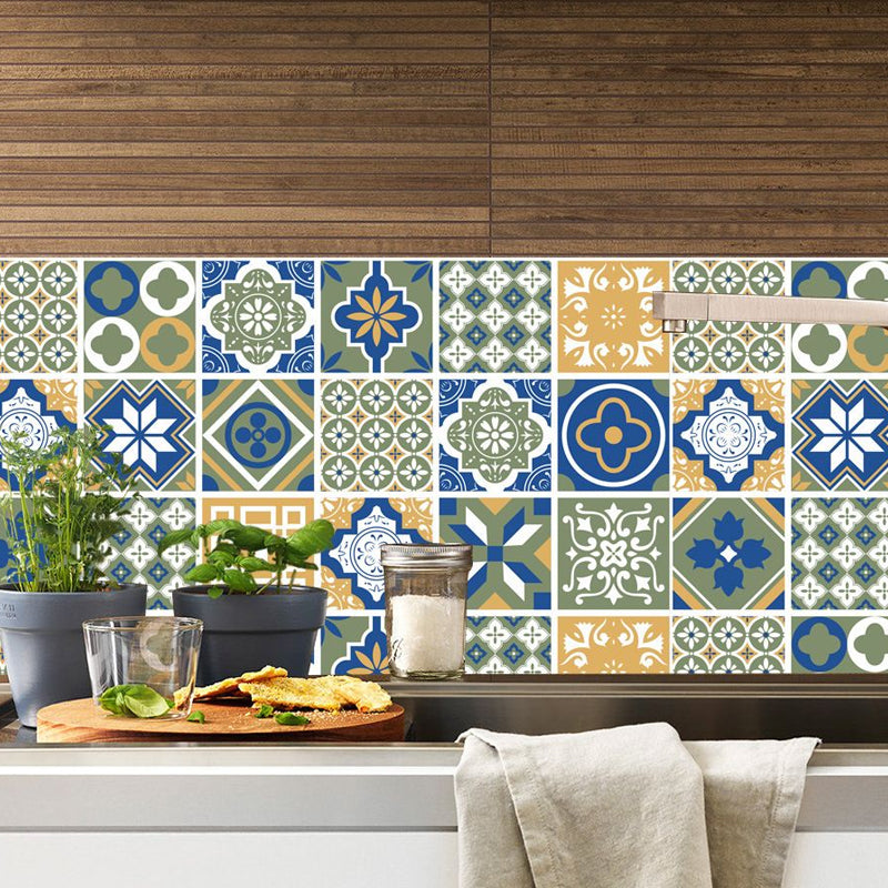 Boho Mixed Pattern Wallpaper Panel PVC Easy Peel off Blue-Yellow-Green Wall Decor for Home