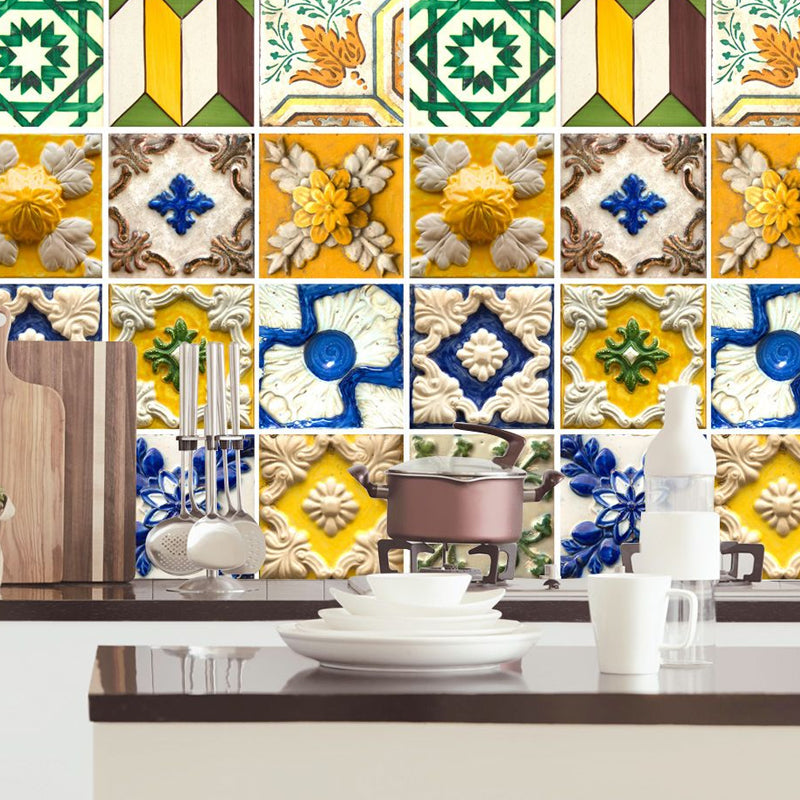 Colorful Faux Moroccan Tile Wallpaper Panel Peel and Paste Wall Decor for Kitchen