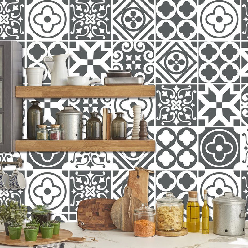 Adhesive Black-White Bohemia Wallpaper Panel 8.6-sq ft Moroccan Tile Wall Art for Home