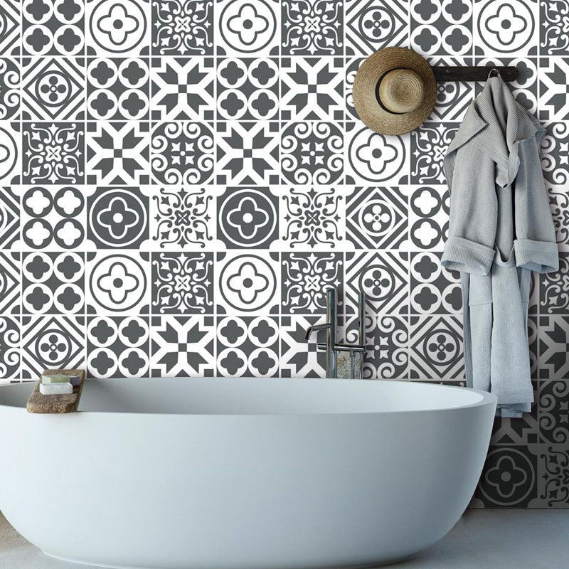 Adhesive Black-White Bohemia Wallpaper Panel 8.6-sq ft Moroccan Tile Wall Art for Home