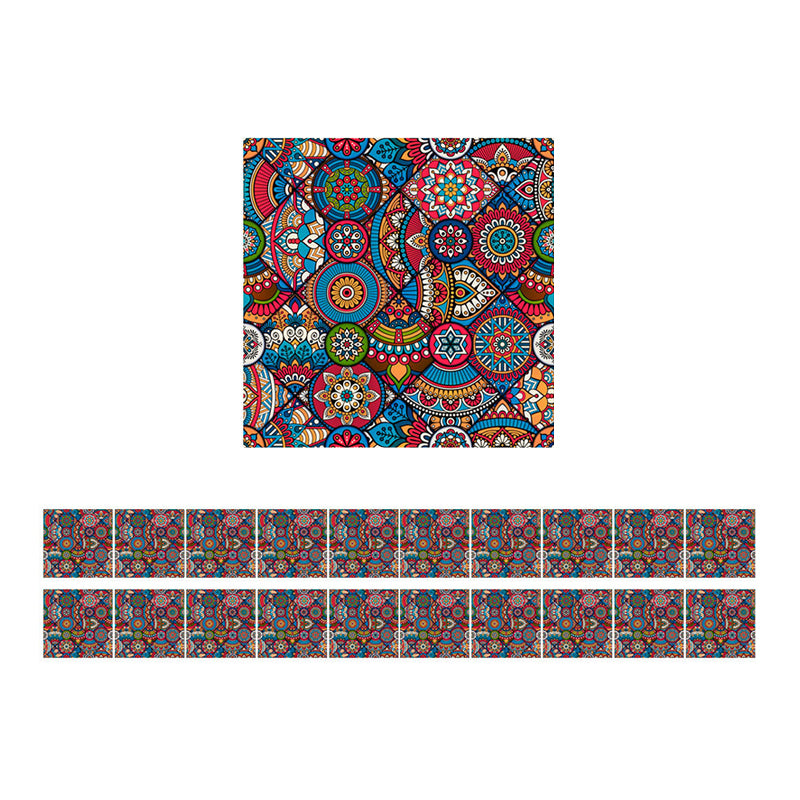 Boho Mandala Peel Wallpaper Panels for Accent Wall 8.6-sq ft Wall Covering in Rose Red-Blue-Green