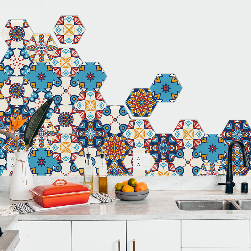 Flower Pattern Wallpaper Panels Red-Yellow-Blue Bohemian Stick On Wall Decor for Balcony