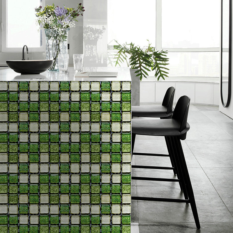 Green Check Tiles Wallpaper Panel Easy Peel off Wall Decor for Bathroom (20 Pieces)