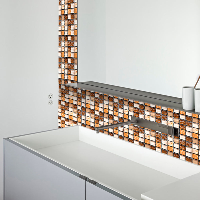 Contemporary Mosaic Tiles Peel Wallpaper Panels for Bathroom 2.2-sq ft Wall Decor in Brown