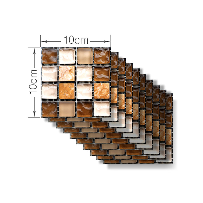 Contemporary Mosaic Tiles Peel Wallpaper Panels for Bathroom 2.2-sq ft Wall Decor in Brown