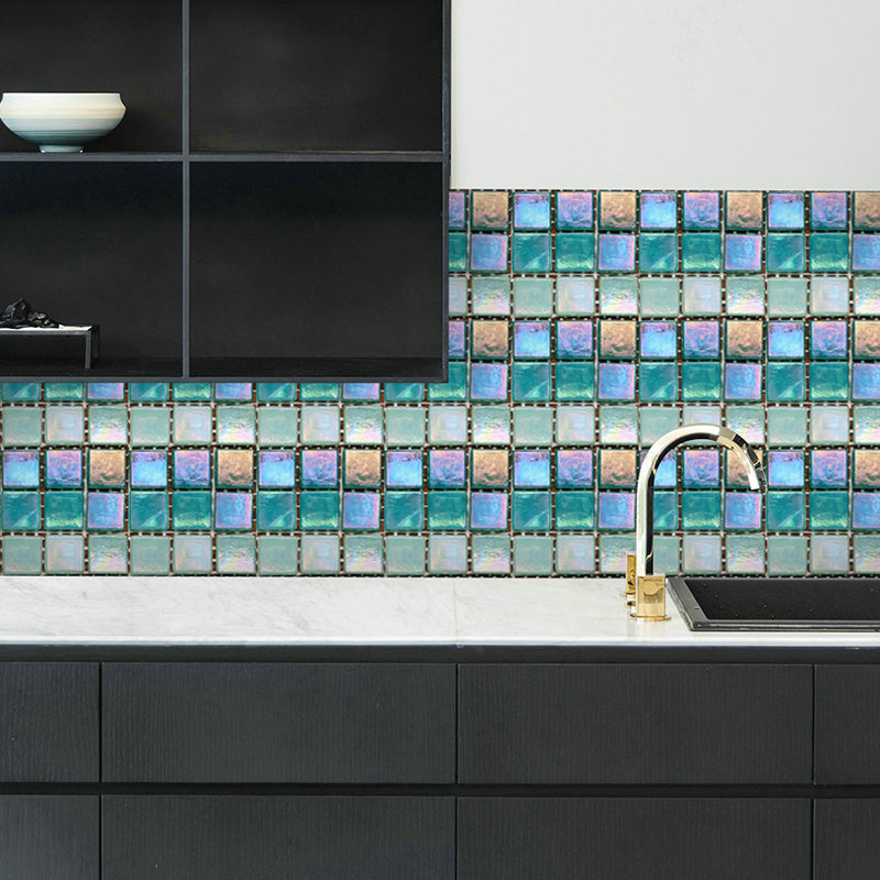 Mosaic Tiles Peel off Wallpaper Panels Blue Modern Style Wall Covering for Dining Room