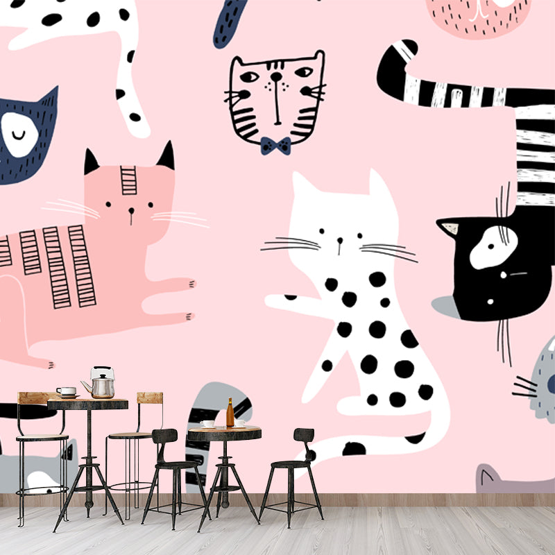 Childrens Art Pet Cat Mural Decal Pink Moisture Resistant Wall Covering for Baby Room