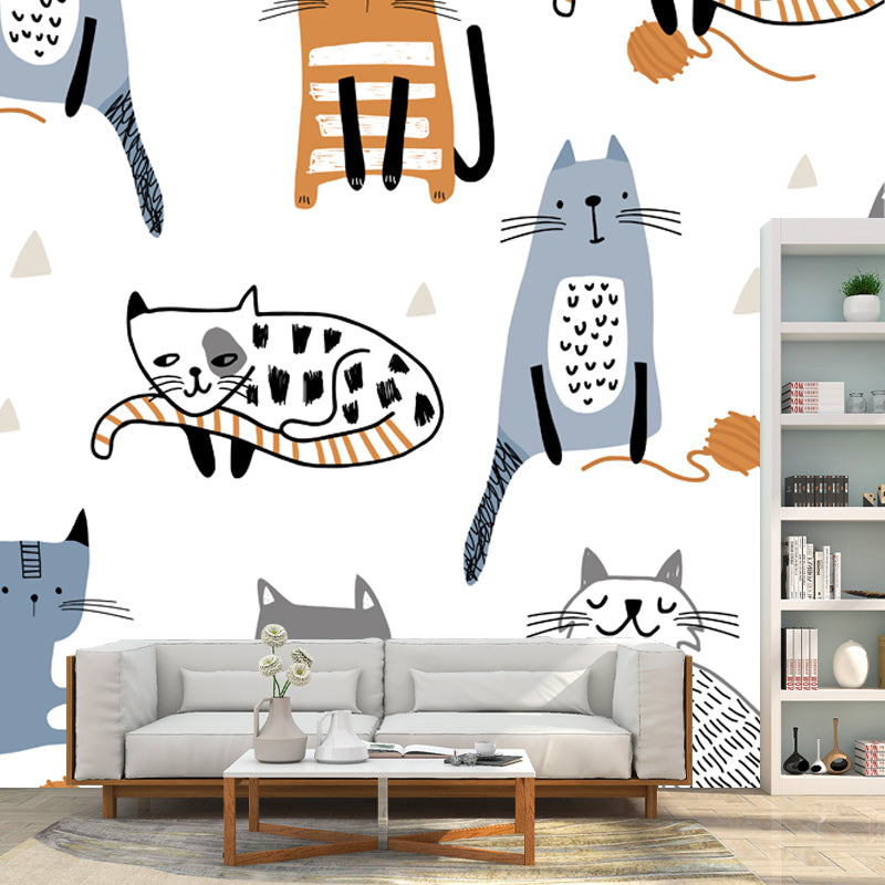 Kids Style Cat Wall Mural Decal Non-Woven Cloth Washable White Wall Art for Bedroom