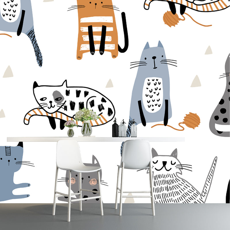 Kids Style Cat Wall Mural Decal Non-Woven Cloth Washable White Wall Art for Bedroom