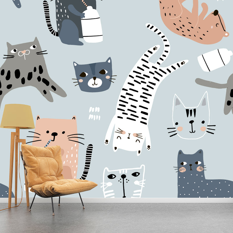 Illustration Kitten Wall Paper Mural Large Wall Covering for Kids Room, Personalized Size