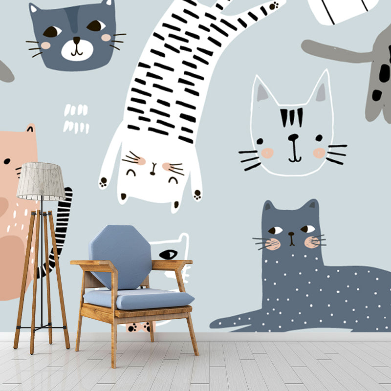 Illustration Kitten Wall Paper Mural Large Wall Covering for Kids Room, Personalized Size