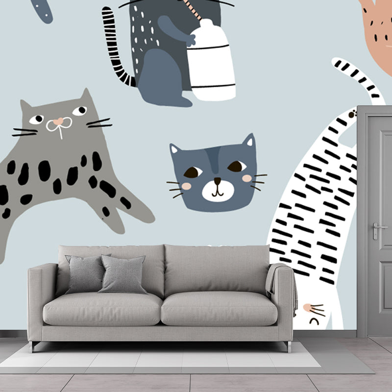 Illustration Kitten Wall Paper Mural Large Wall Covering for Kids Room, Personalized Size