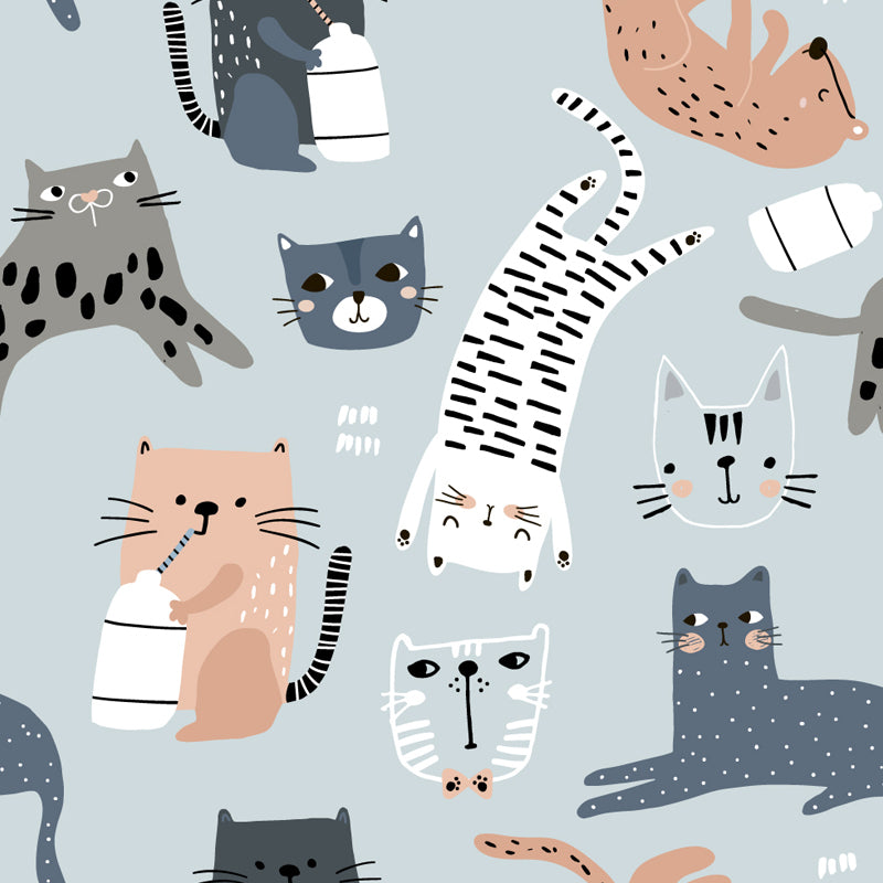 Illustration Kitten Wall Paper Mural Large Wall Covering for Kids Room, Personalized Size