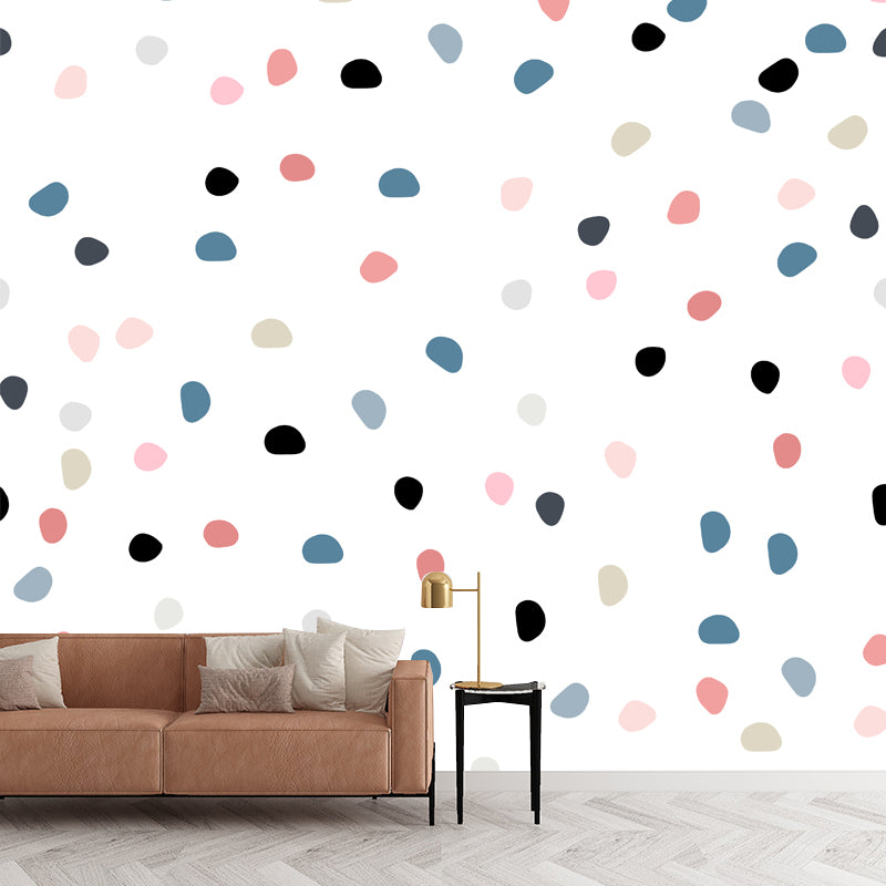 Multicolored Spots Wall Mural Stain-Proof Kids Style Bedroom Wall Covering on White