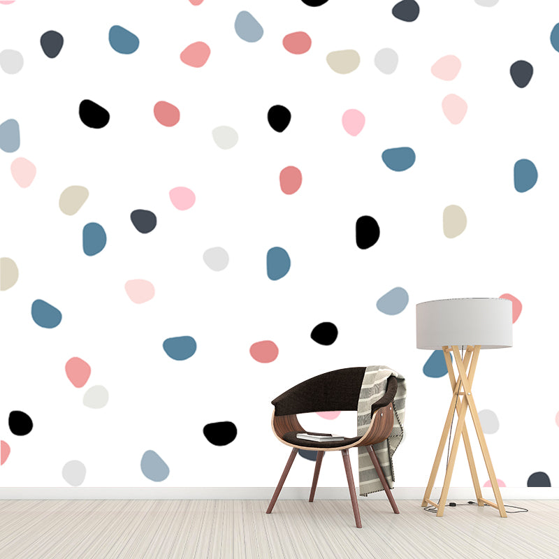 Multicolored Spots Wall Mural Stain-Proof Kids Style Bedroom Wall Covering on White