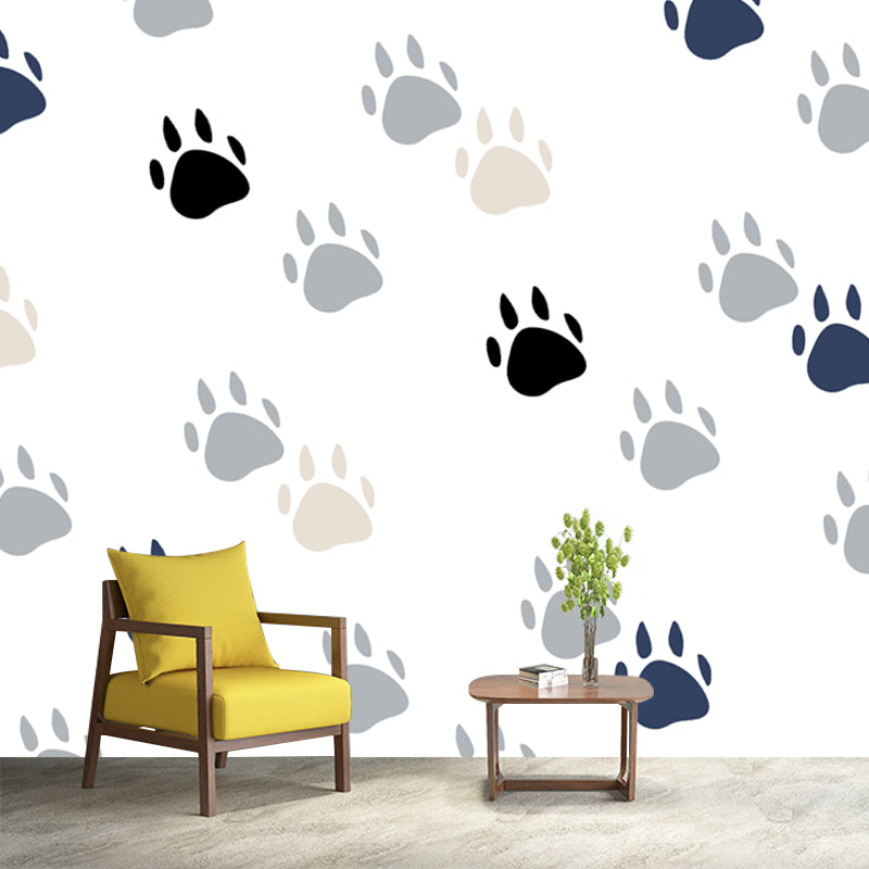 Cat Paw Print Wallpaper Mural Childrens Art Waterproof Nursery Wall Decor, Custom Print, White