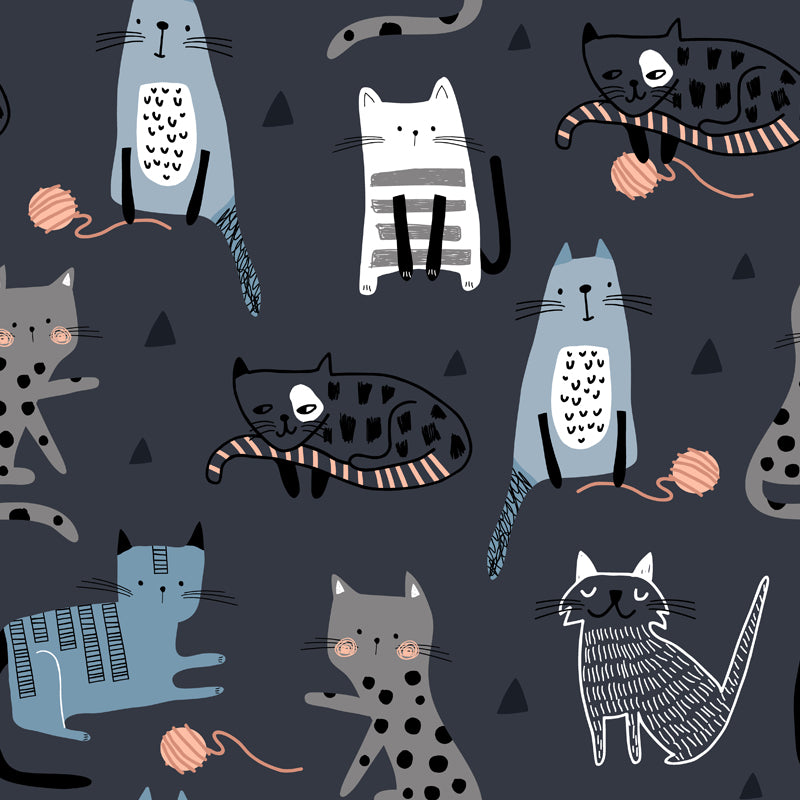 Cat Wall Paper Mural Dark Grey Childrens Art Wall Covering for Kids Bedroom, Non-Woven