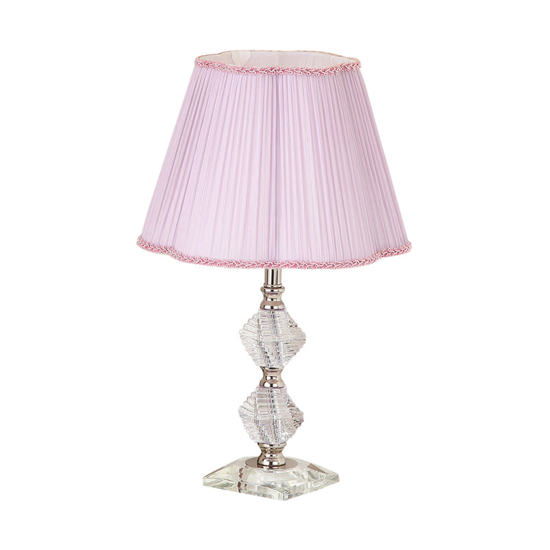 Fabric Flower Shade Reading Lamp Contemporary 1 Light Night Table Lighting in Pink with Clear Crystal Base