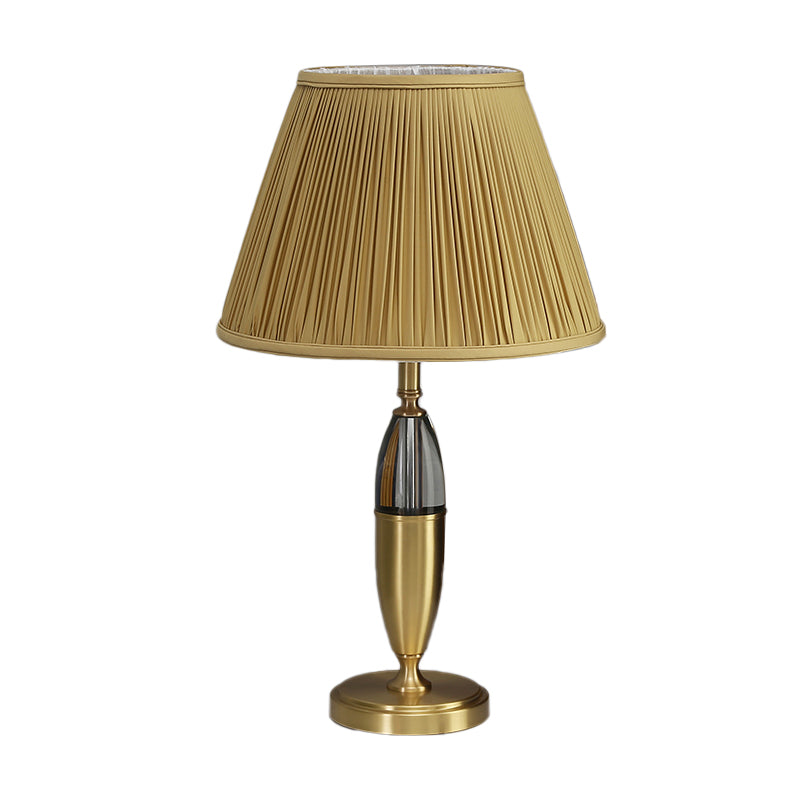 Cone Night Table Lighting Simplicity Fabric 1-Bulb Study Lamp in Yellow with Round Pedestal