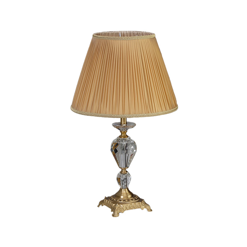 Clear Crystal Urn Night Lamp Contemporary 1-Light Reading Lighting in Yellow with Pleated Shade