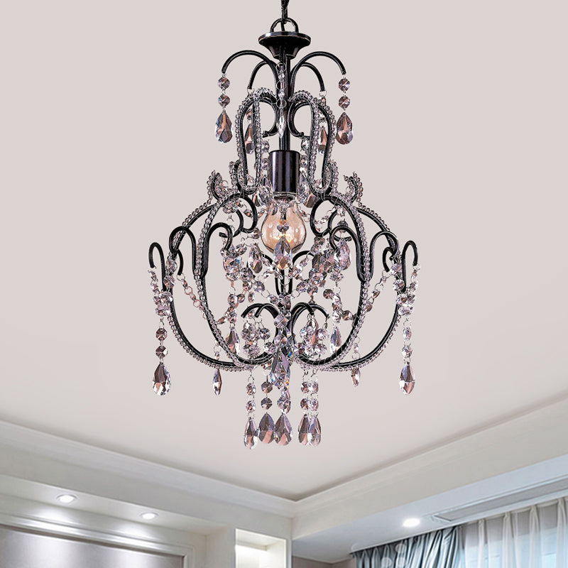 2-stufige metallische Suspension Licht Vintage 1-Bulb Wohnzimmer Deckenbeleuchtung in Schwarz mit klaren Glas Tropfen