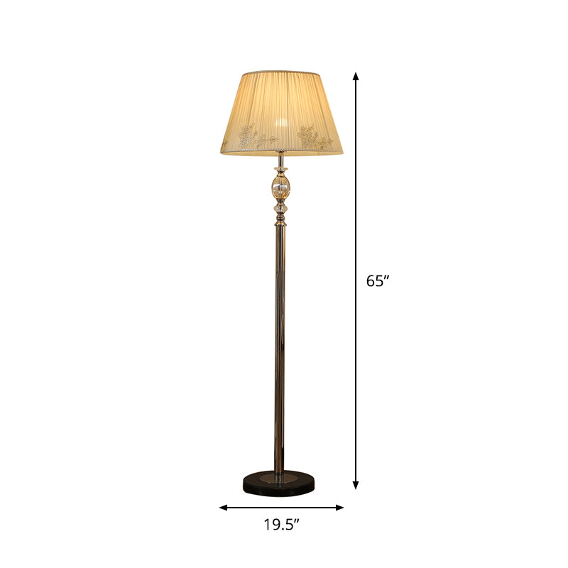 Fabric Conical Shade Standing Light Contemporary 1-Bulb Floor Lamp in Champagne with Flower Design