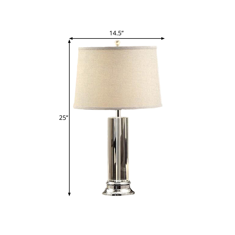 Traditional Barrel Shade Nightstand Lamp 1 Head Fabric Table Light in Beige with Cylinder K9 Crystal Post